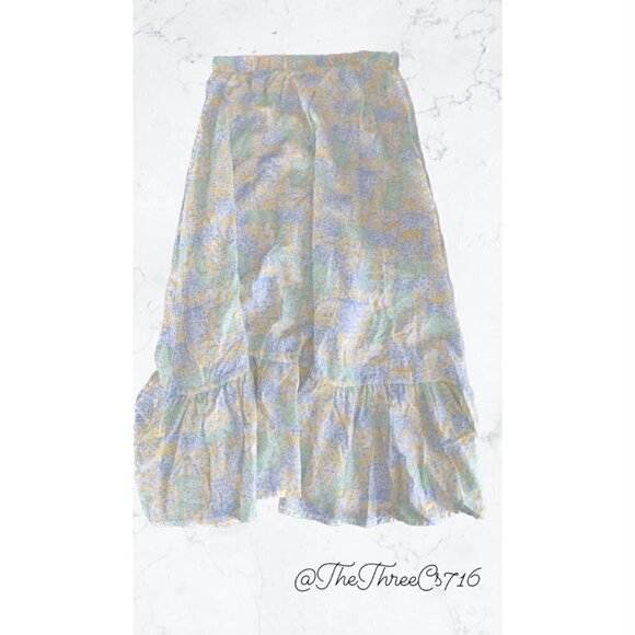 Btween Girls Flowing Skirt Size 8 Blue Yellow Green Easter Colors Floral - Picture 1 of 4
